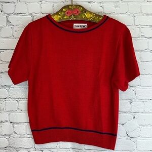 VINTAGE Red Knit Crew Neck Sweater SAN REMO Laura Knits Size M